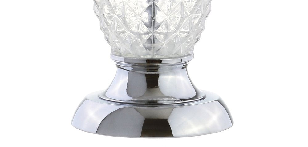 24" Silver Novelty Table Lamp With Drum Shade. Table lamp isolated on a plain white background, in a silver finish.