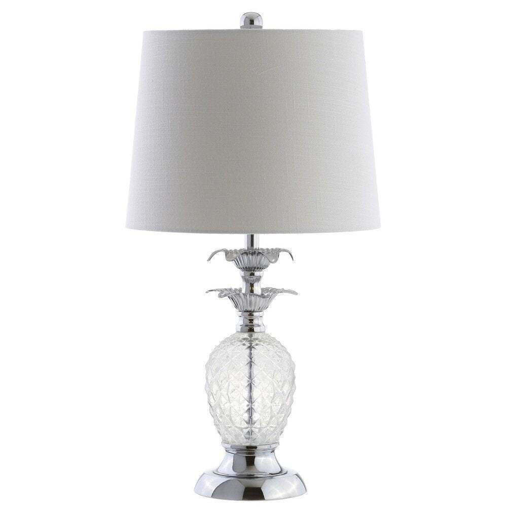 24" Silver Novelty Table Lamp With Drum Shade. Table lamp isolated on a plain white background, showing its silver color.