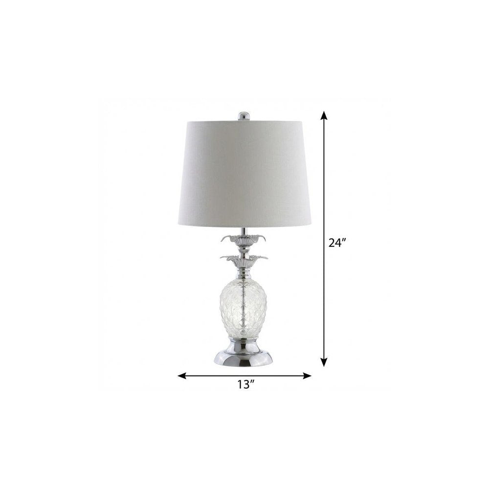 24" Silver Novelty Table Lamp With Drum Shade. Table lamp isolated on a plain white background, finished in silver.