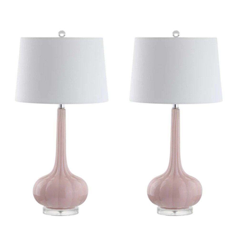Set of Two 29" Clear Novelty Table Lamps With Drum Shades