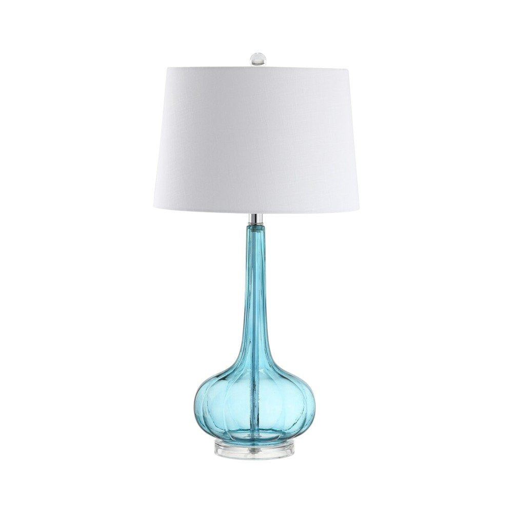 Set of Two 29" Clear Novelty Table Lamps With Drum Shades on a white background