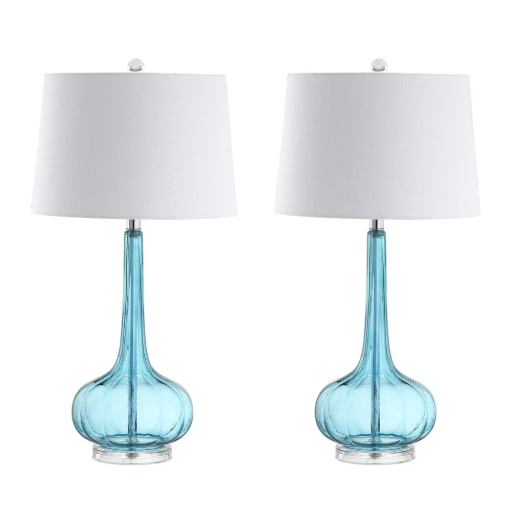 Set of Two 29" Clear Novelty Table Lamps With Drum Shades on a white background
