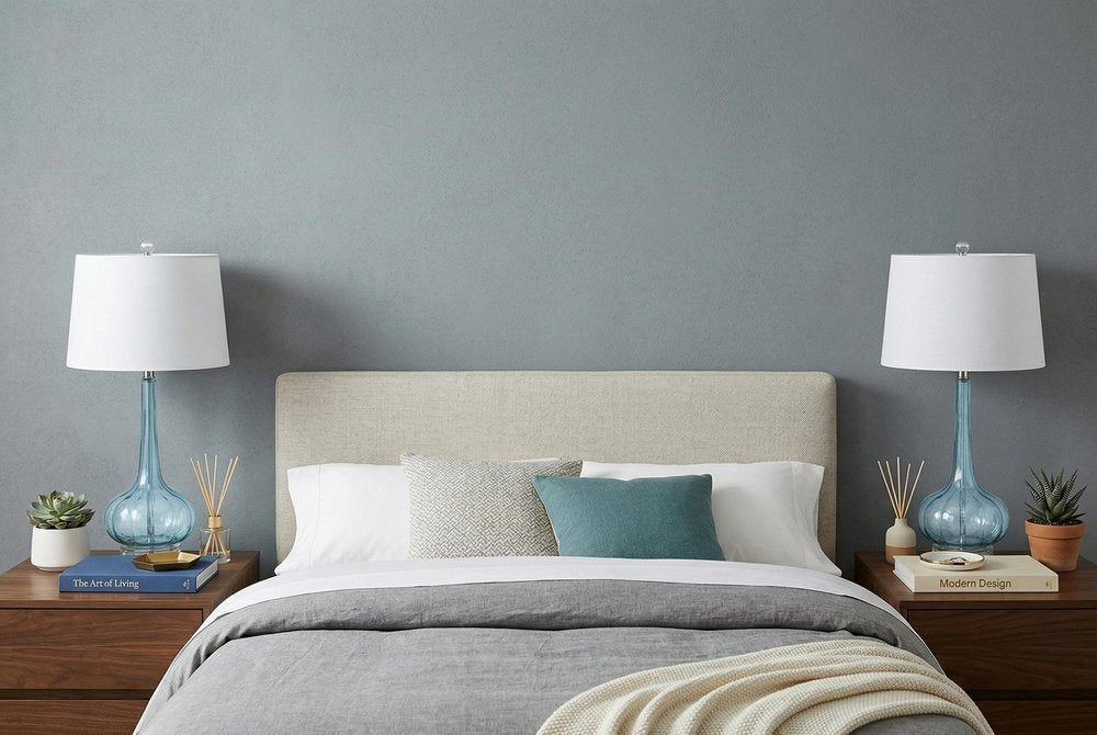 Set of Two 29" Clear Novelty Table Lamps With Drum Shades in a home interior