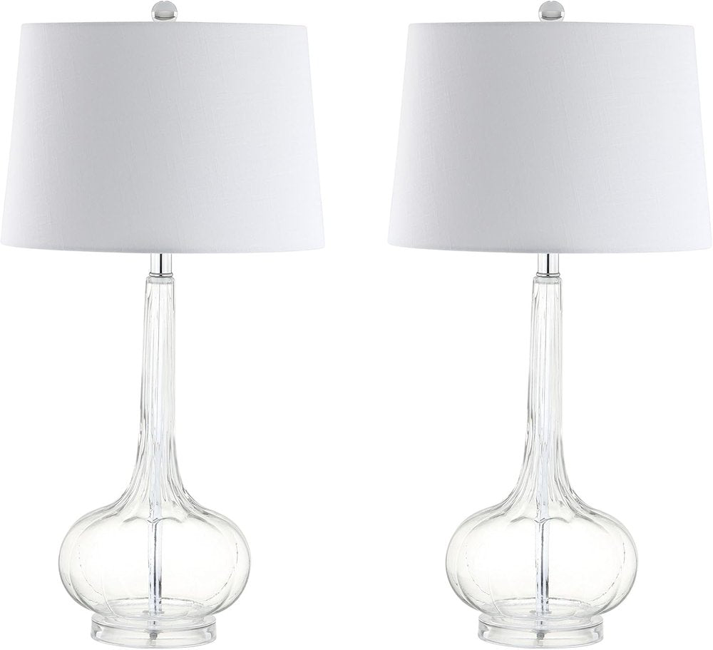 Set of Two 29" Clear Novelty Table Lamps With Drum Shades on a white background