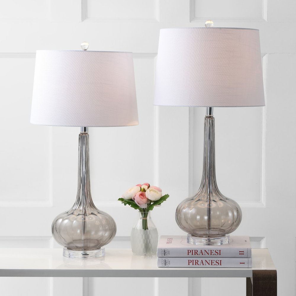 Set of Two 29" Clear Novelty Table Lamps With Drum Shades