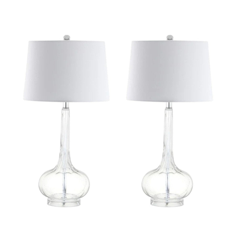 Set of Two 29" Clear Novelty Table Lamps With Drum Shades on a white background