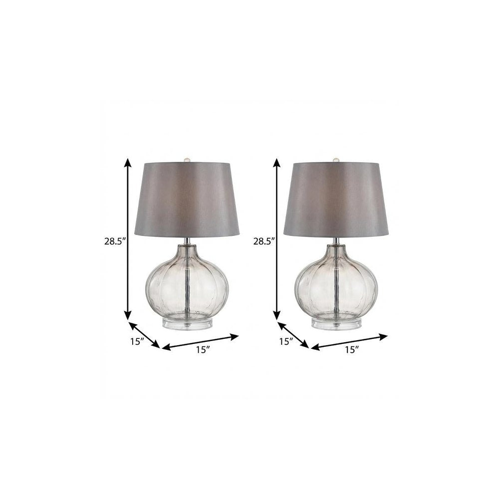 Set of Two 29" Clear Novelty Table Lamps With Drum Shades on a white background
