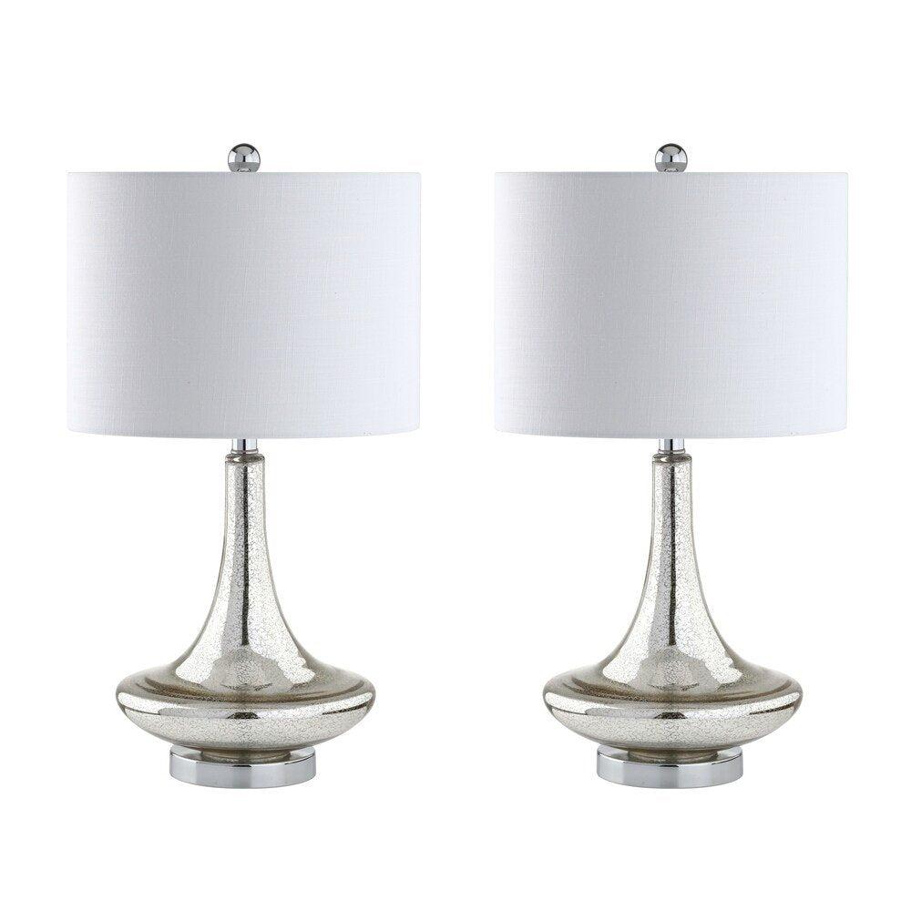 Set of Two 26" Silver Novelty Table Lamps With Drum Shades on a white background