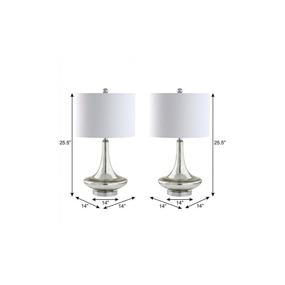 Set of Two 26" Silver Novelty Table Lamps With Drum Shades on a white background