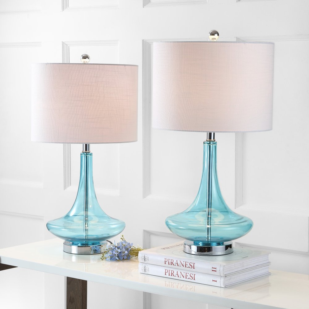 Set of Two 26" Silver Novelty Table Lamps With Drum Shades on a white background