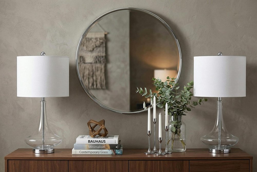 Set of Two 26" Silver Novelty Table Lamps With Drum Shades