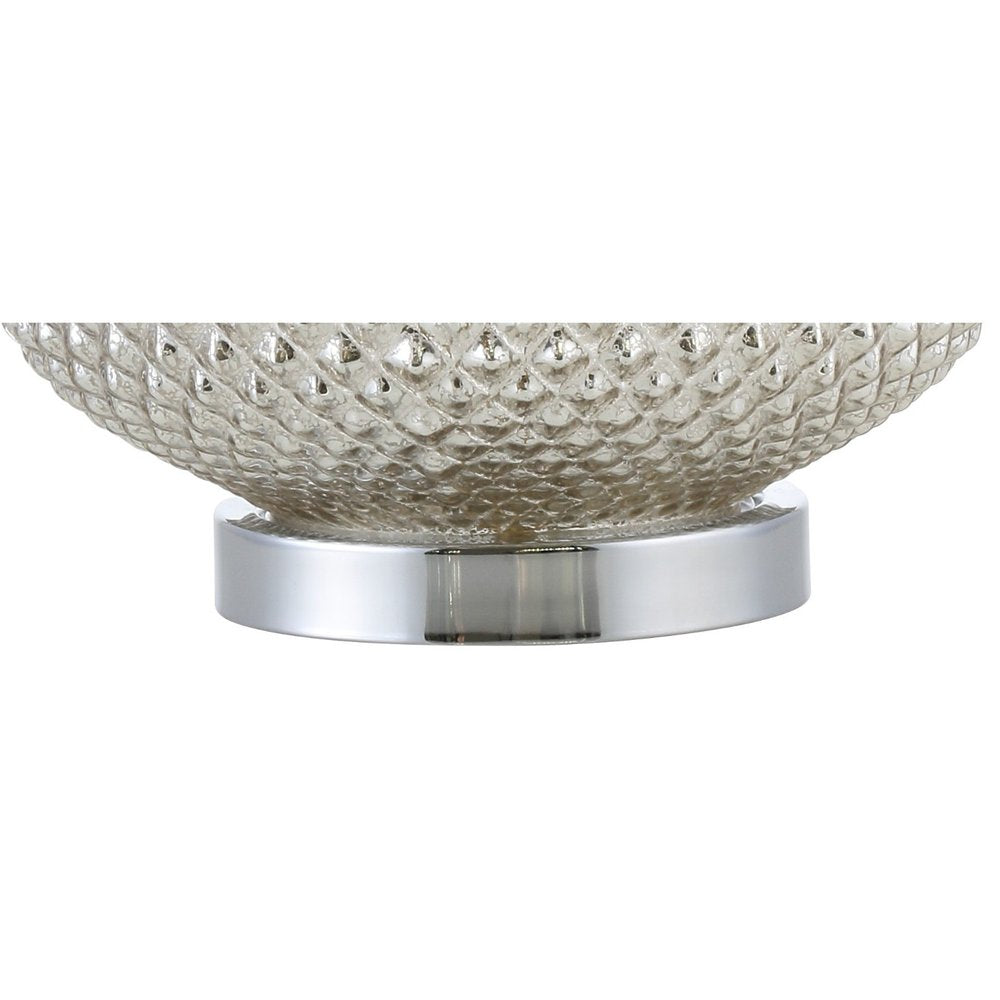 23" Silver Round Table Lamp With Drum Shade. Table lamp isolated on a plain white background, in a silver finish.