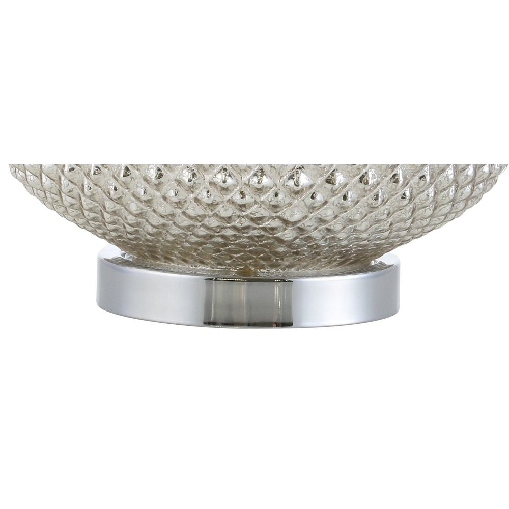 23" Silver Round Table Lamp With Drum Shade. Table lamp isolated on a plain white background, finished in silver.