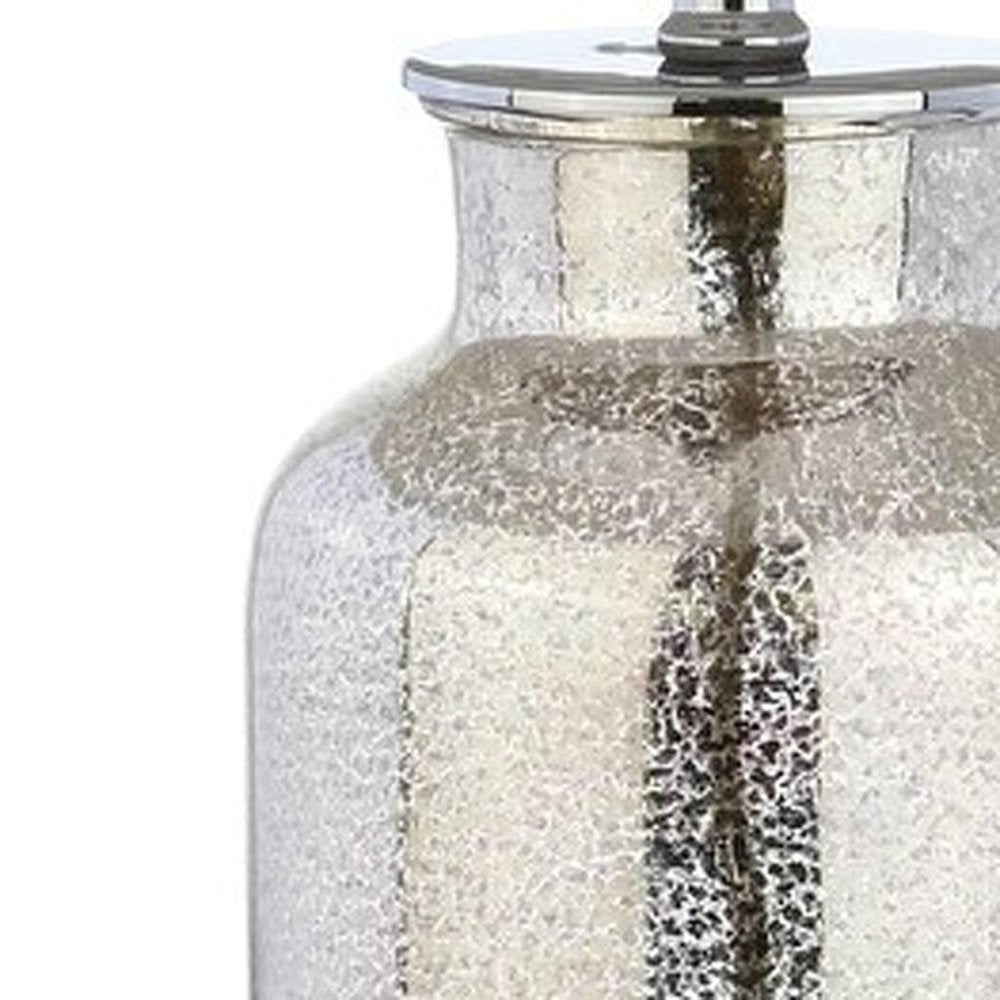 25" Clear Novelty Table Lamp With Drum Shade. Table lamp isolated on a plain white background, showing its clear color.