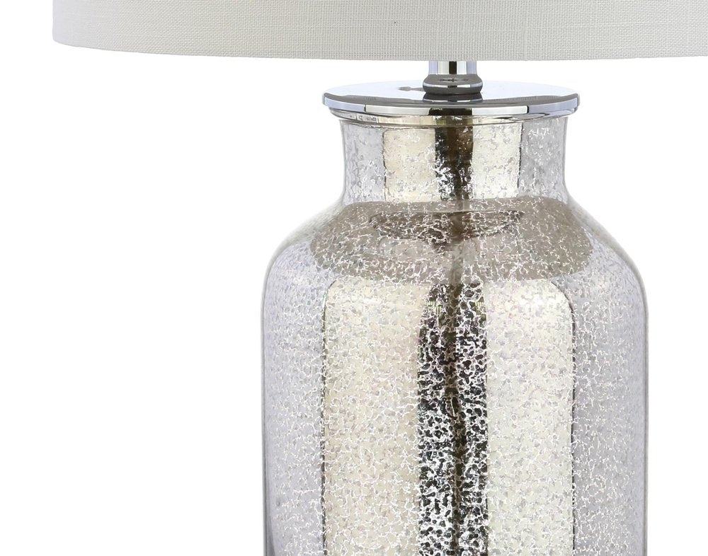 25" Clear Novelty Table Lamp With Drum Shade. Table lamp isolated on a plain white background, in a clear finish.
