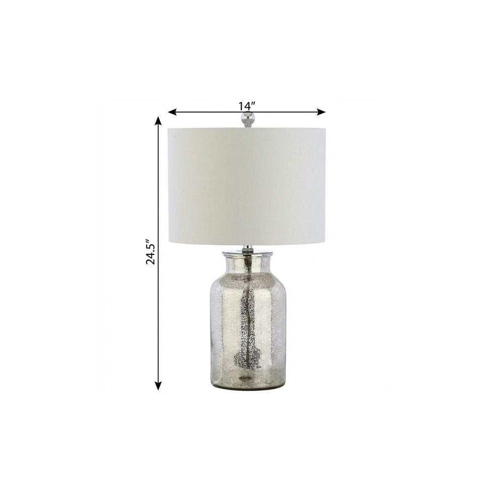 25" Clear Novelty Table Lamp With Drum Shade. Table lamp isolated on a plain white background, in a clear finish.