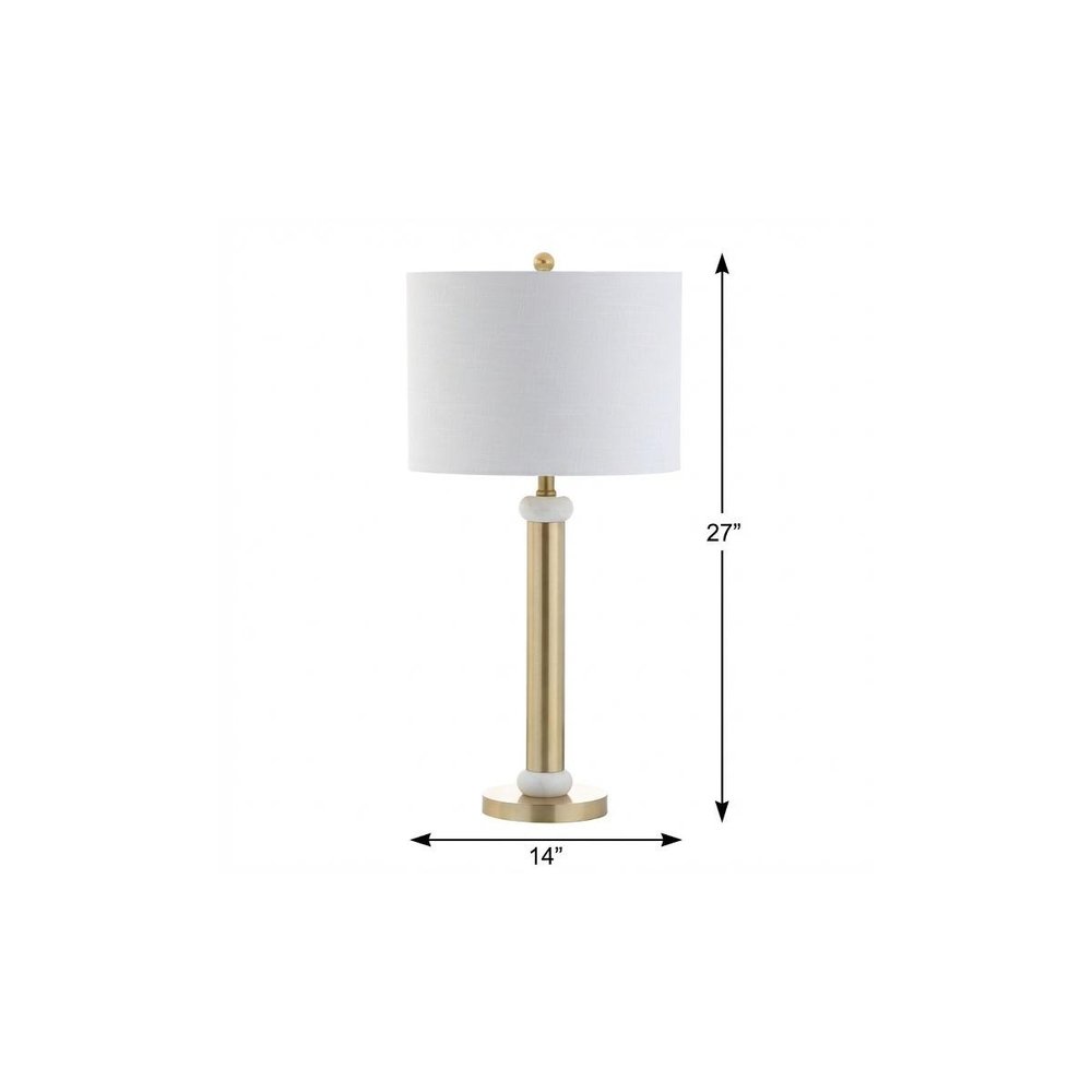 27" Gold Novelty Table Lamp With Drum Shade. Table lamp isolated on a plain white background, in a gold finish.