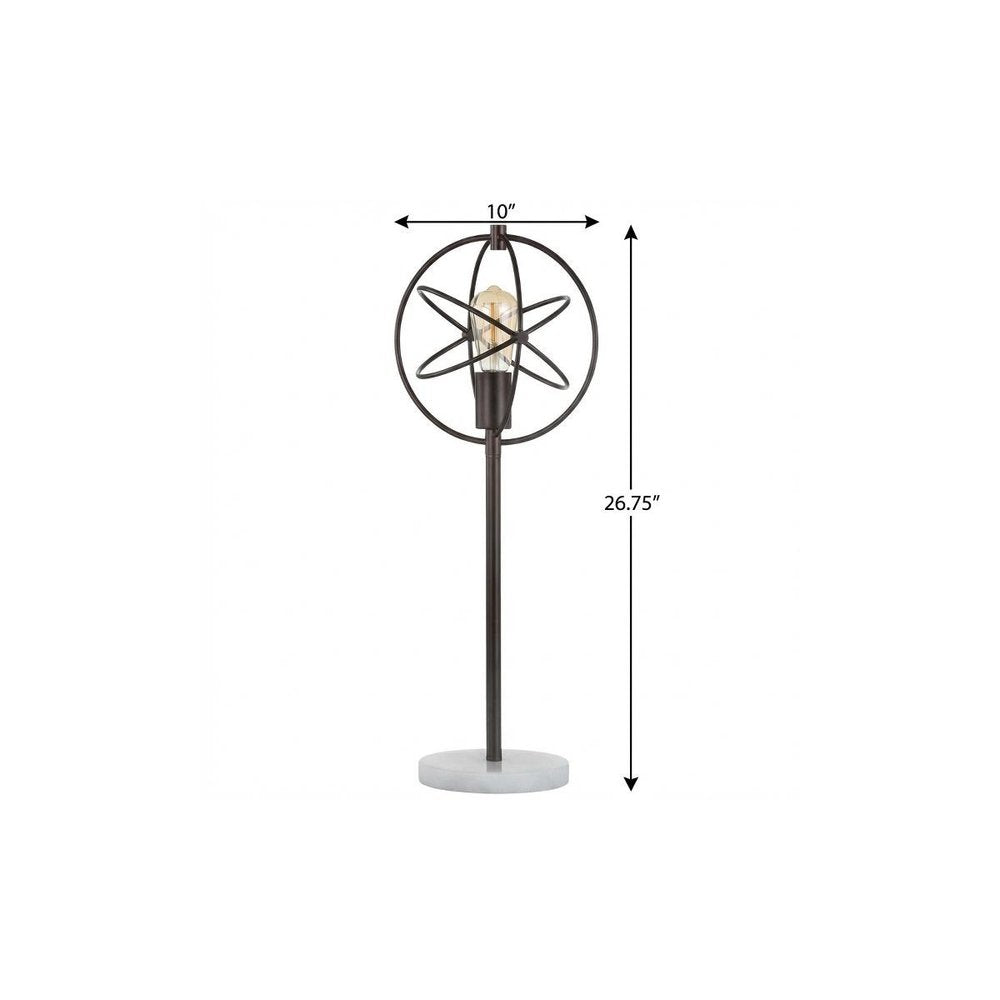 27" White Novelty Table Lamp With Globe Shade. Table lamp isolated on a plain white background, finished in white.