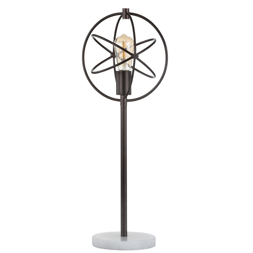 27" White Novelty Table Lamp With Globe Shade. Table lamp isolated on a plain white background, showing its white color.