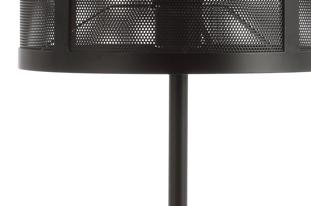 25" Black Table Lamp With Globe Shade. Table lamp isolated on a plain white background, showing its black color.