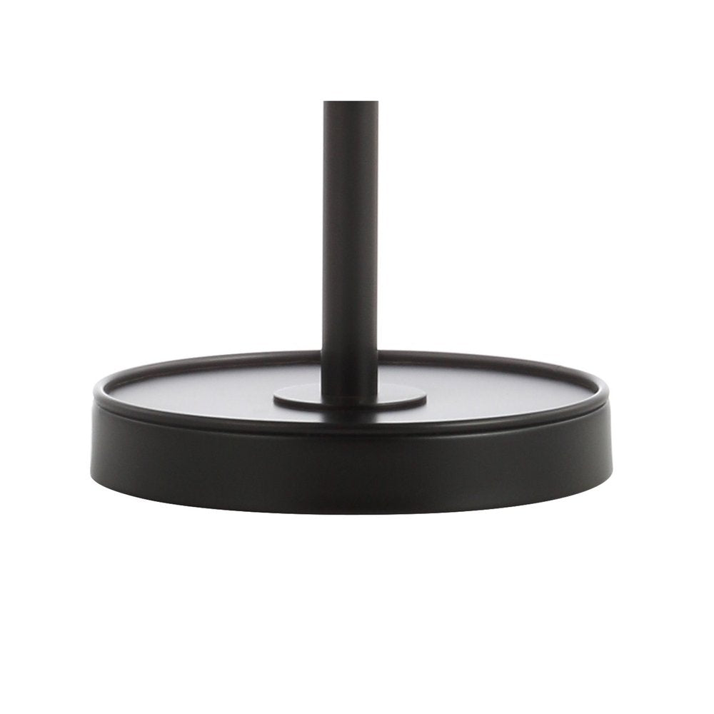 25" Black Table Lamp With Globe Shade. Table lamp isolated on a plain white background, finished in black.