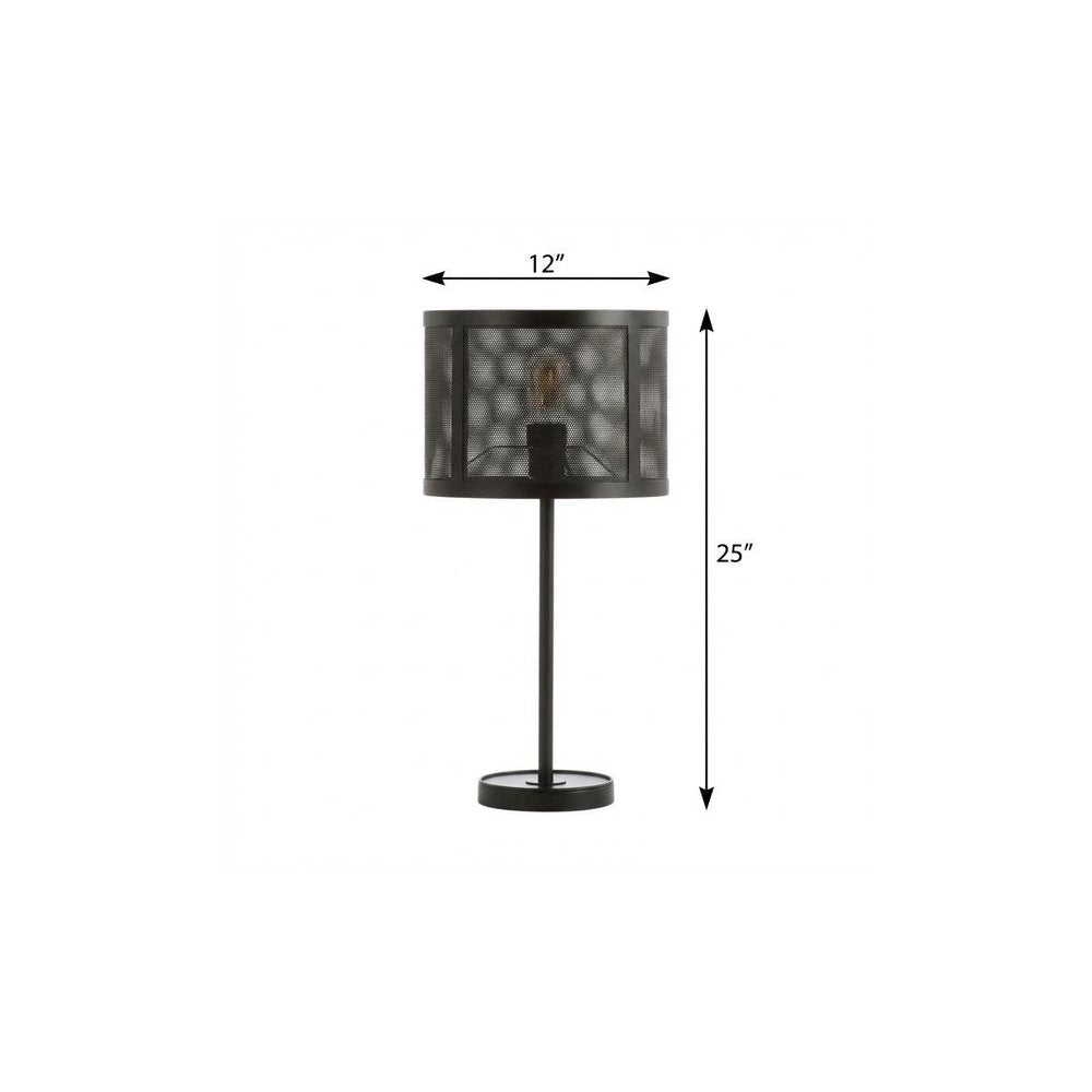 25" Black Table Lamp With Globe Shade. Table lamp isolated on a plain white background, in a black finish.