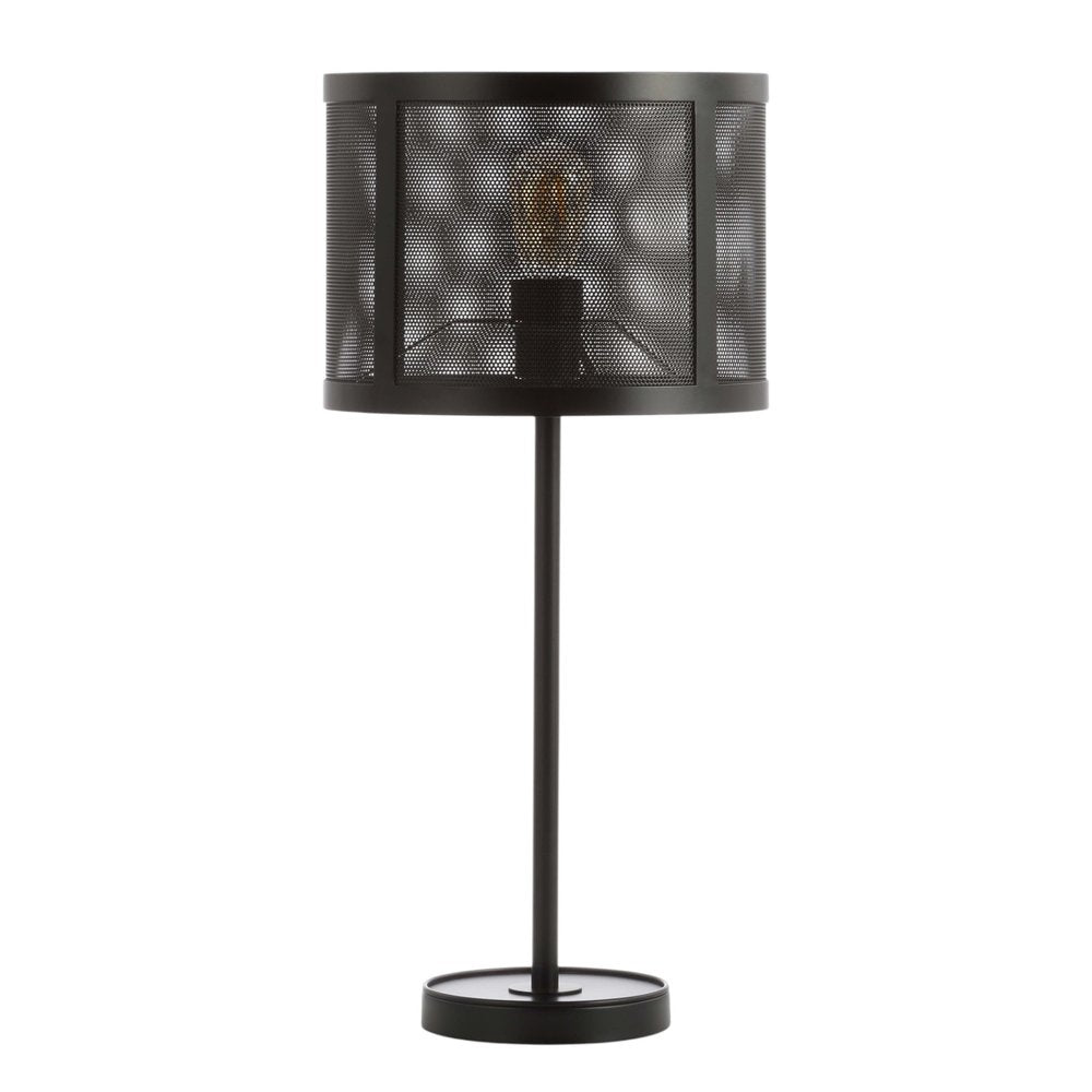 25" Black Table Lamp With Globe Shade. Table lamp isolated on a plain white background, finished in black.