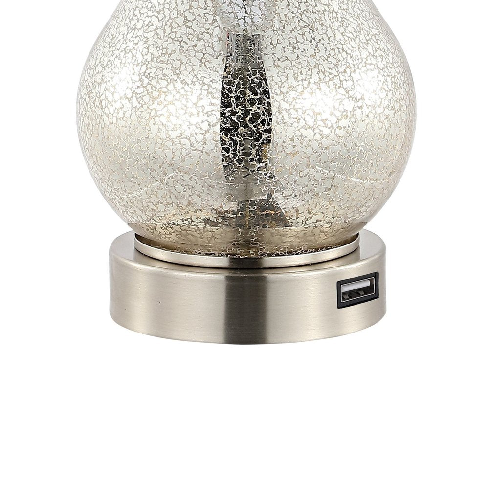 Set of Two 21" Nickel Gourd Table Lamps With Empire Shades