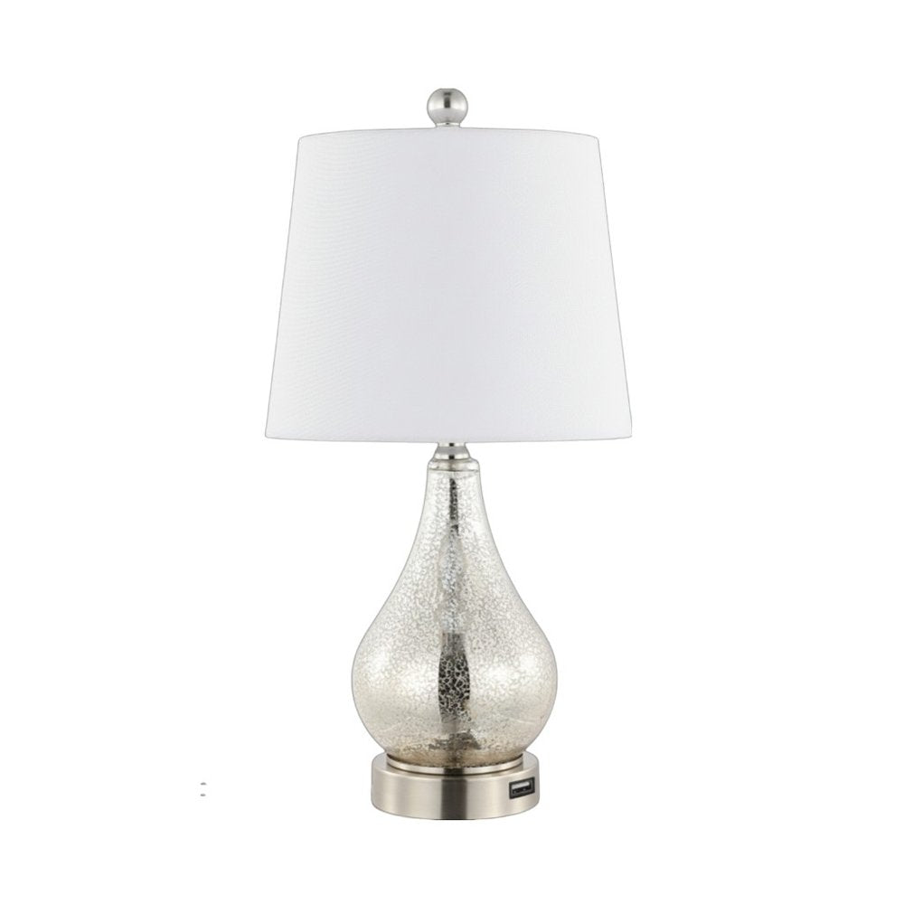 Set of Two 21" Nickel Gourd Table Lamps With Empire Shades