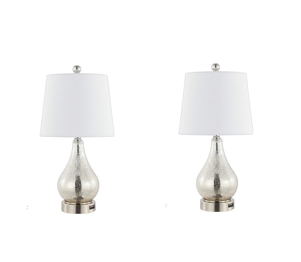Set of Two 21" Nickel Gourd Table Lamps With Empire Shades