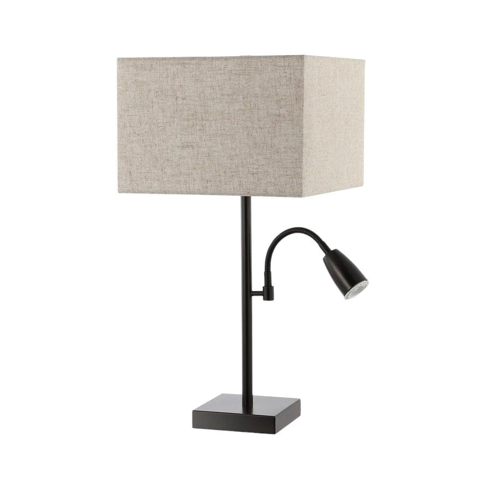 Set of Two 26" Antiqued Bronze Swing Arm Table Lamps With Square Shades