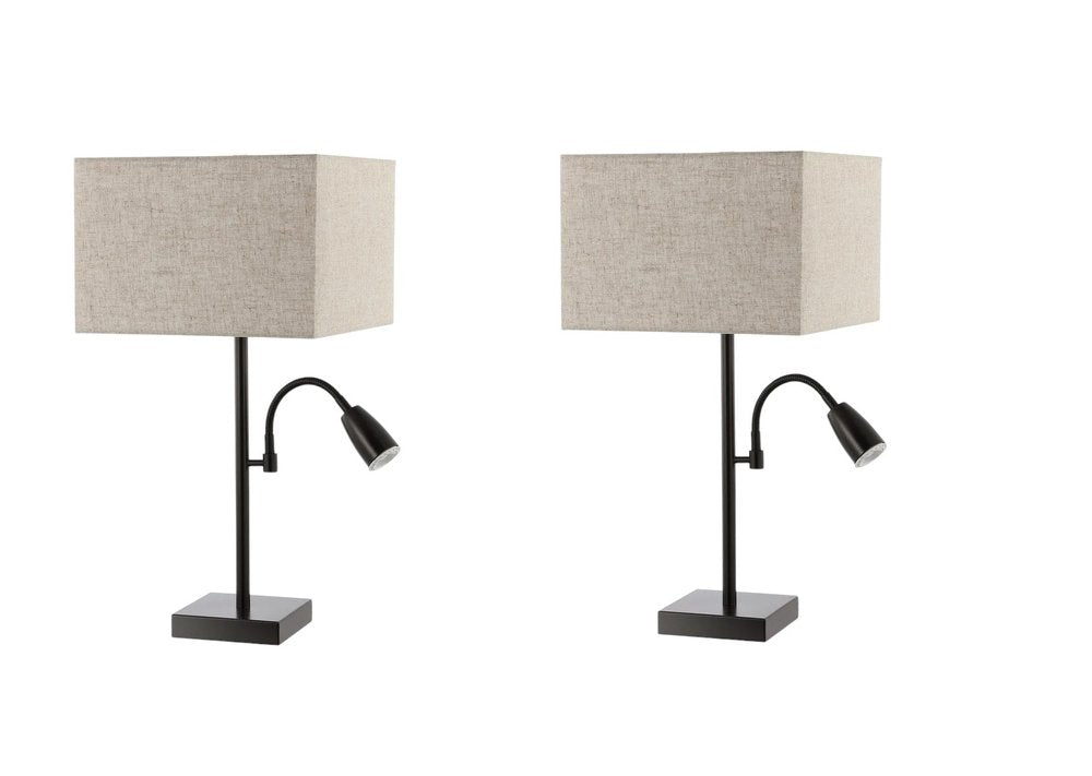 Set of Two 26" Antiqued Bronze Swing Arm Table Lamps With Square Shades