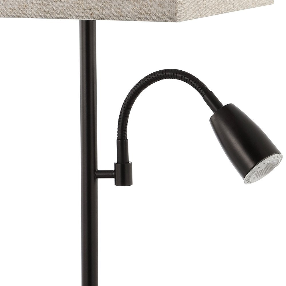 Set of Two 26" Antiqued Bronze Swing Arm Table Lamps With Square Shades on a white background