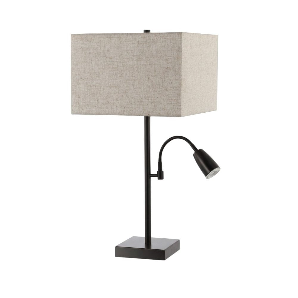 Set of Two 26" Antiqued Bronze Swing Arm Table Lamps With Square Shades
