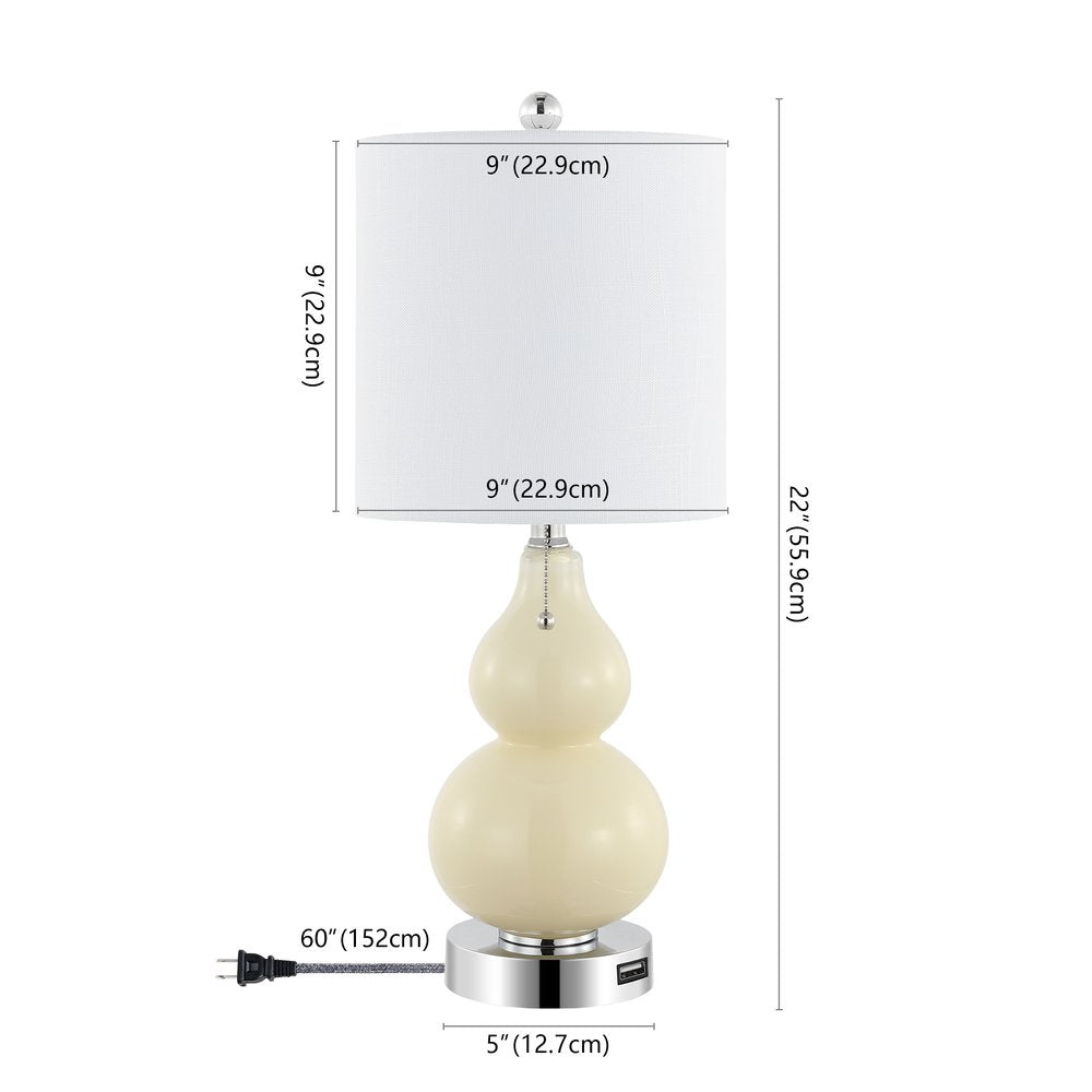 Set of Two 22" Silver Gourd Table Lamps With Drum Shades