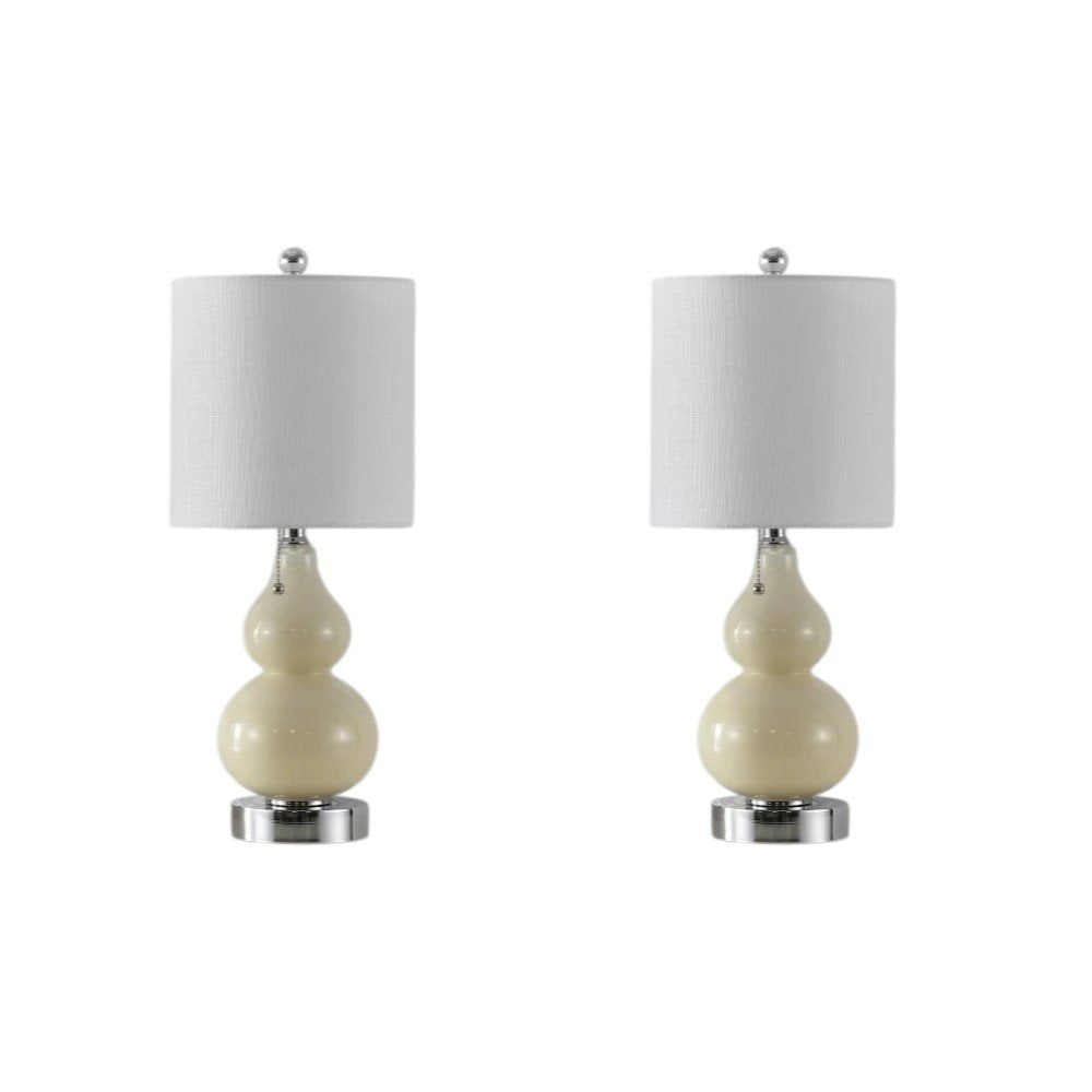 Set of Two 22" Silver Gourd Table Lamps With Drum Shades on a white background