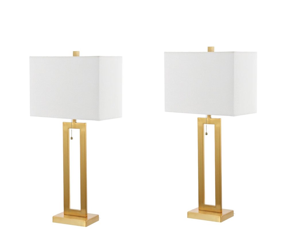 Set of Two 29" Gold Table Lamps With Shades on a white background