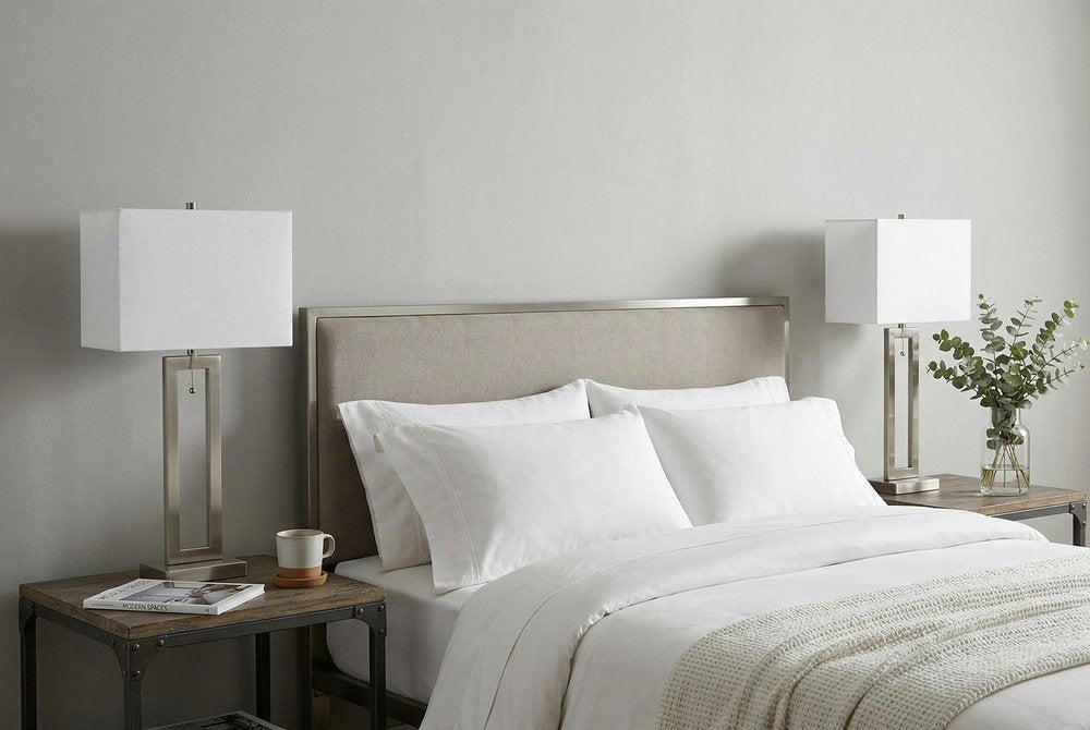 Set of Two 29" Nickel Table Lamps With Shades in a home interior
