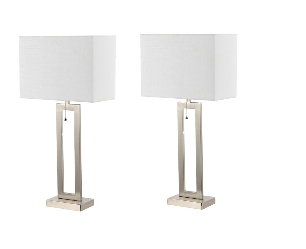 Set of Two 29" Nickel Table Lamps With Shades on a white background