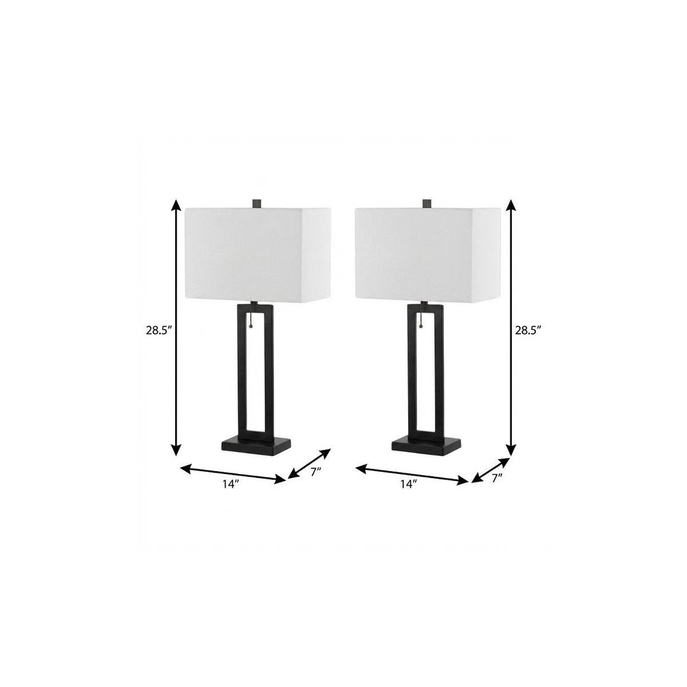 Set of Two 29" Black Table Lamps With Shades on a white background