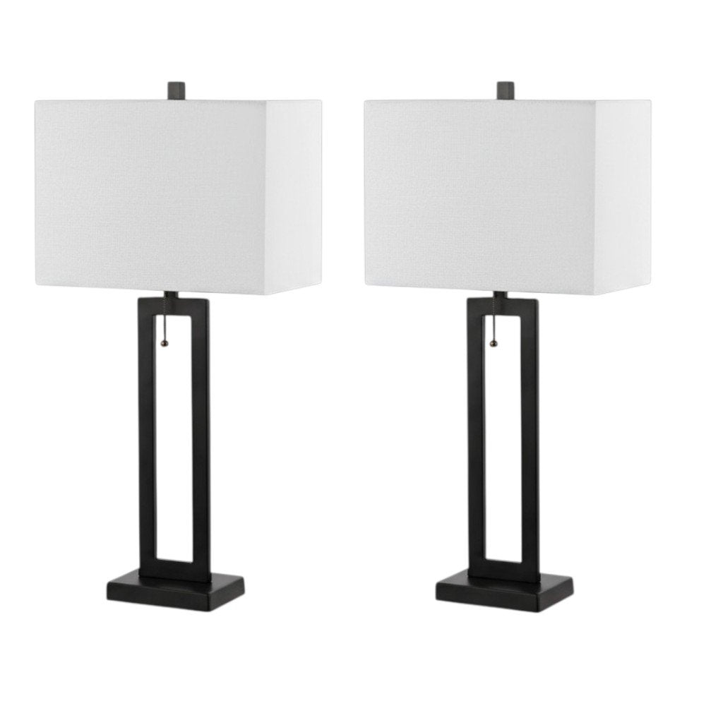 Set of Two 29" Black Table Lamps With Shades on a white background