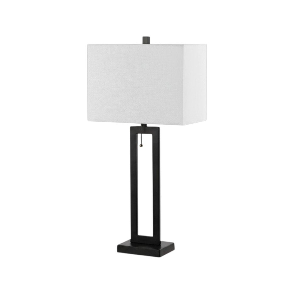 Set of Two 29" Black Table Lamps With Shades on a white background