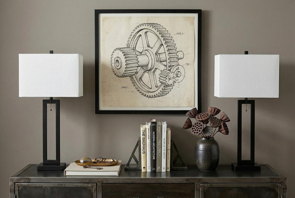 Set of Two 29" Black Table Lamps With Shades in a home interior