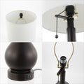 Set of Two 24" Antiqued Bronze Gourd Table Lamps With Drum Shades on a white background