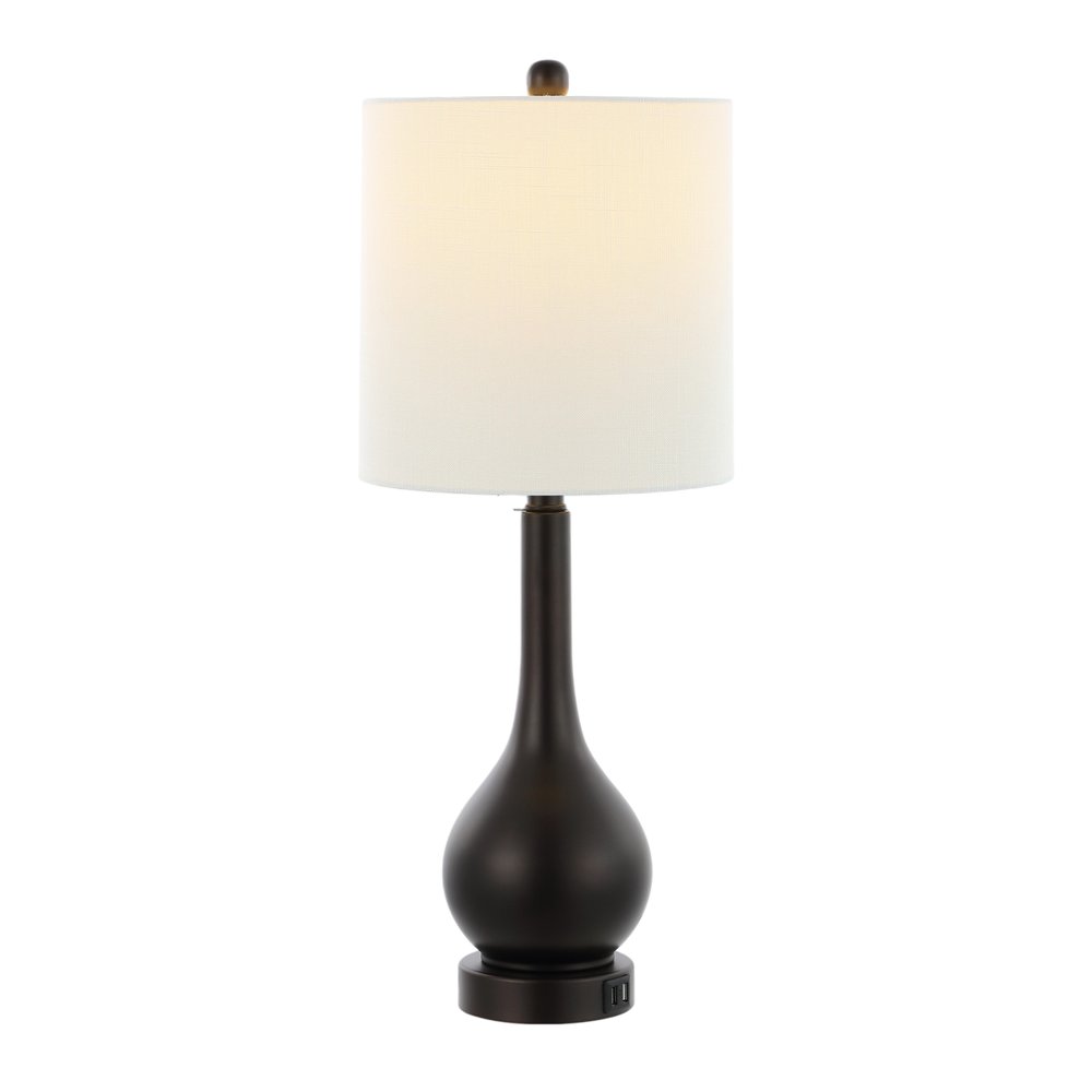 Set of Two 24" Antiqued Bronze Gourd Table Lamps With Drum Shades on a white background