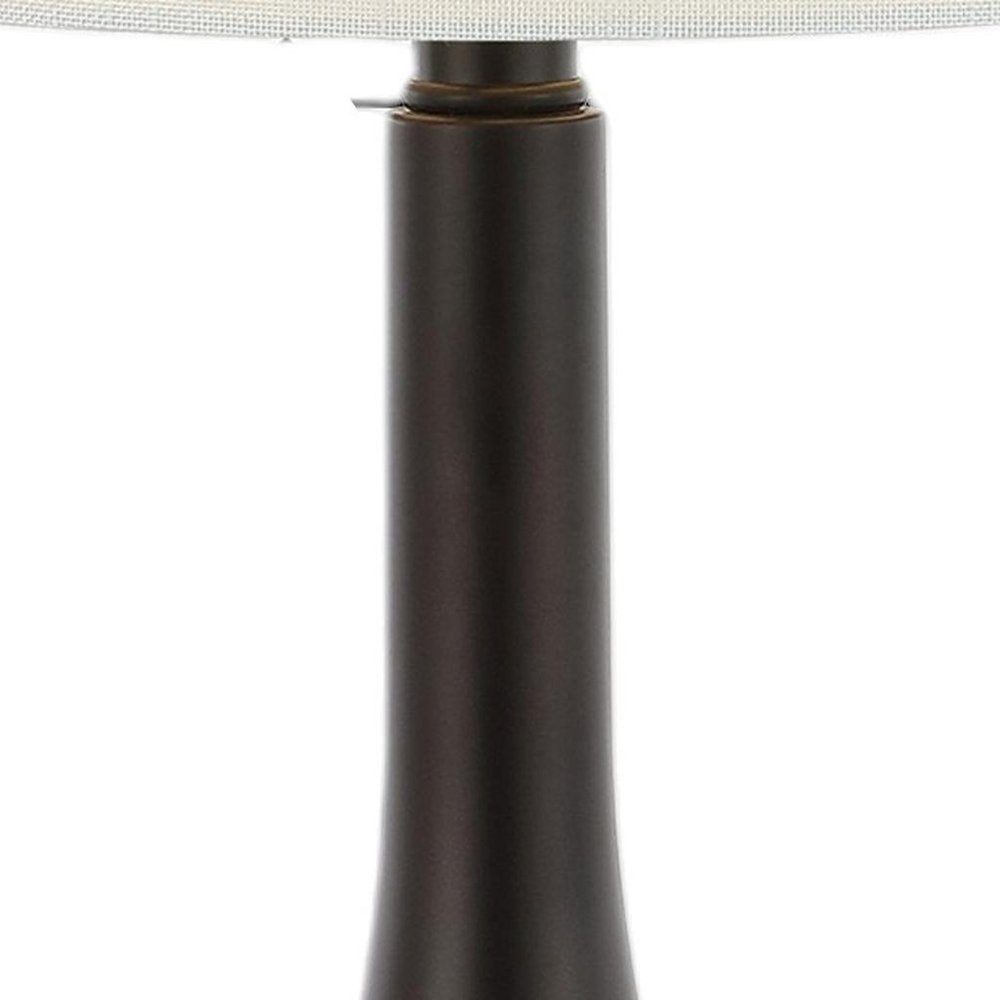 Set of Two 24" Antiqued Bronze Gourd Table Lamps With Drum Shades on a white background