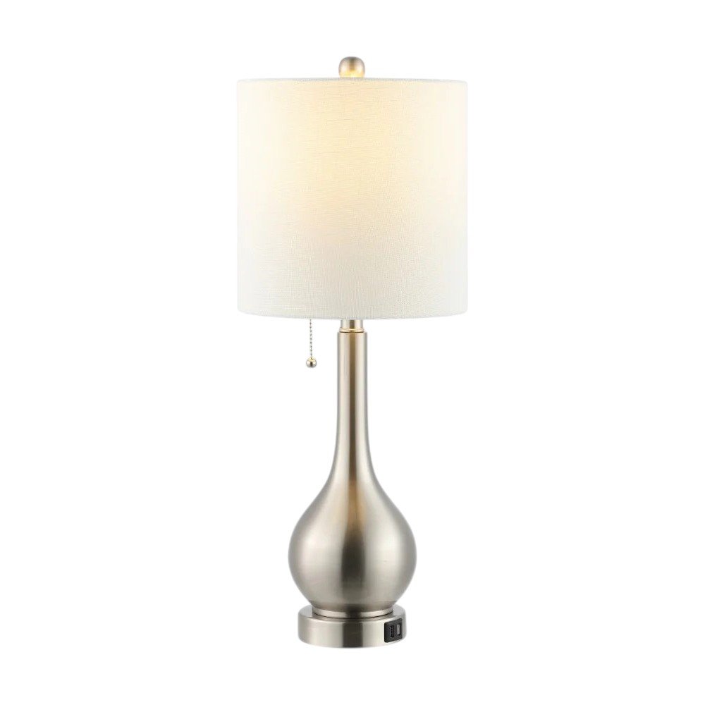 Set of Two 24" Nickel Gourd Table Lamps With Drum Shades