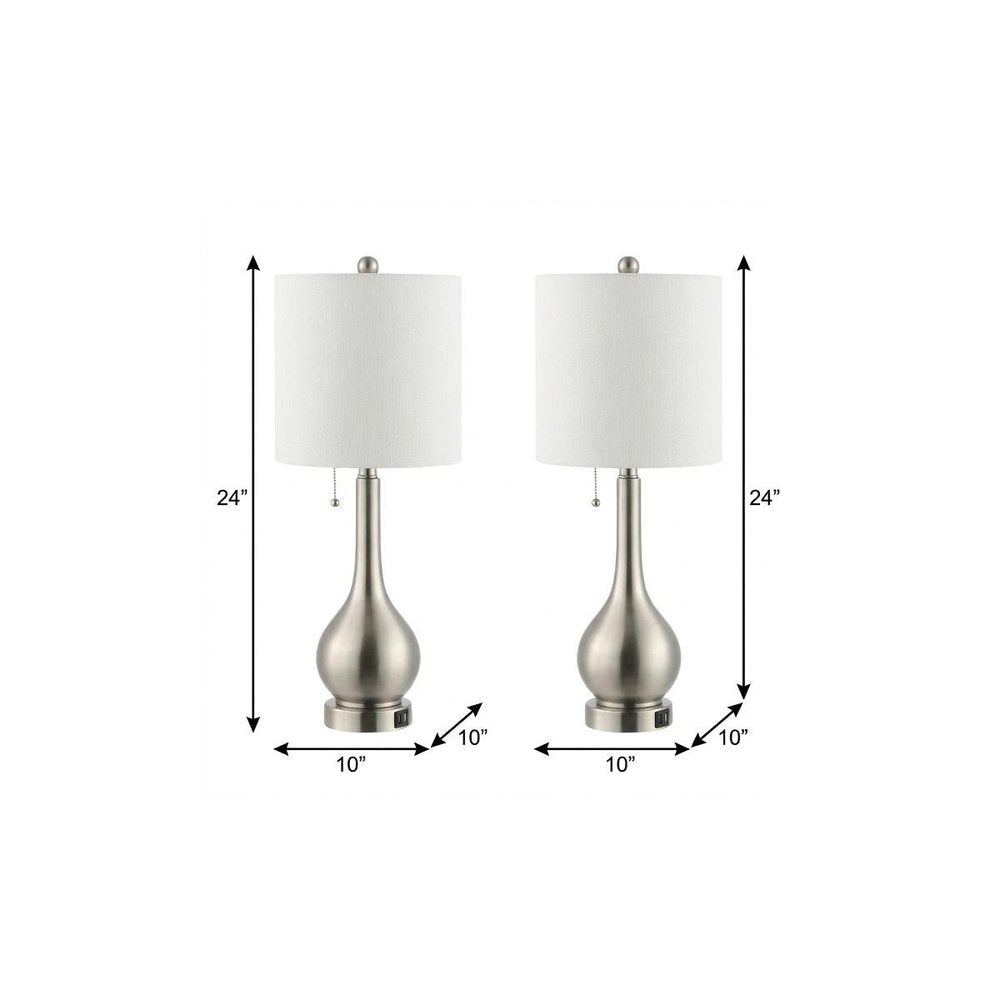 Set of Two 24" Nickel Gourd Table Lamps With Drum Shades on a white background