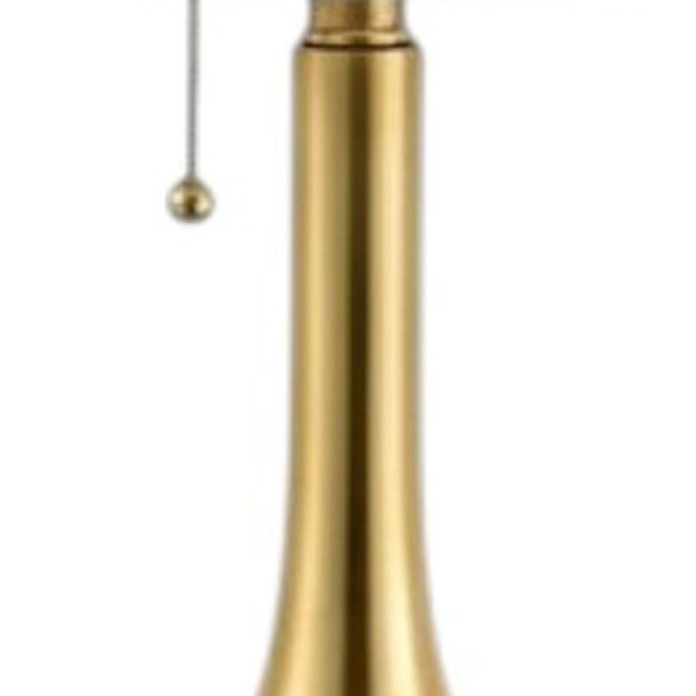 Set of Two 24" Gold Gourd Table Lamps With Drum Shades on a white background
