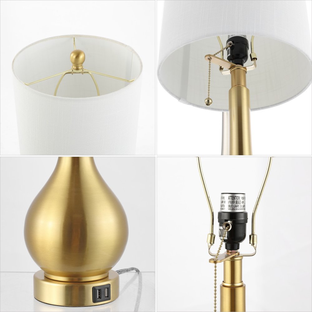 Set of Two 24" Gold Gourd Table Lamps With Drum Shades